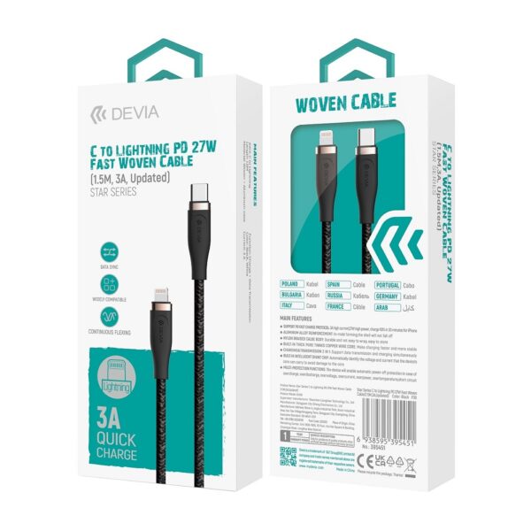 DEVIA cable Star PD USB-C  Lightning 1,5 m 27W 3A black